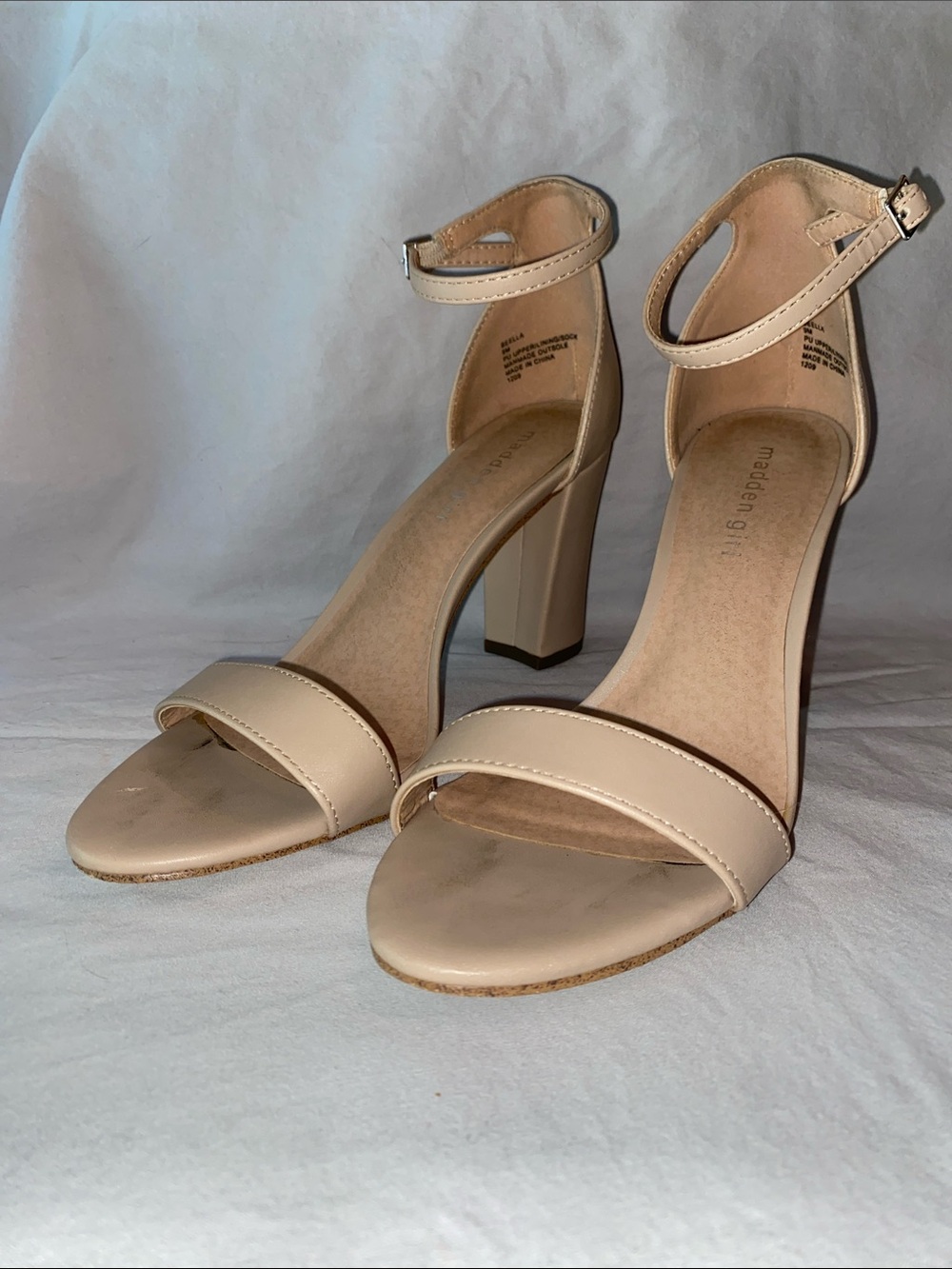 Madden Girl Beige Ankle-Strap Block Heel Sandals